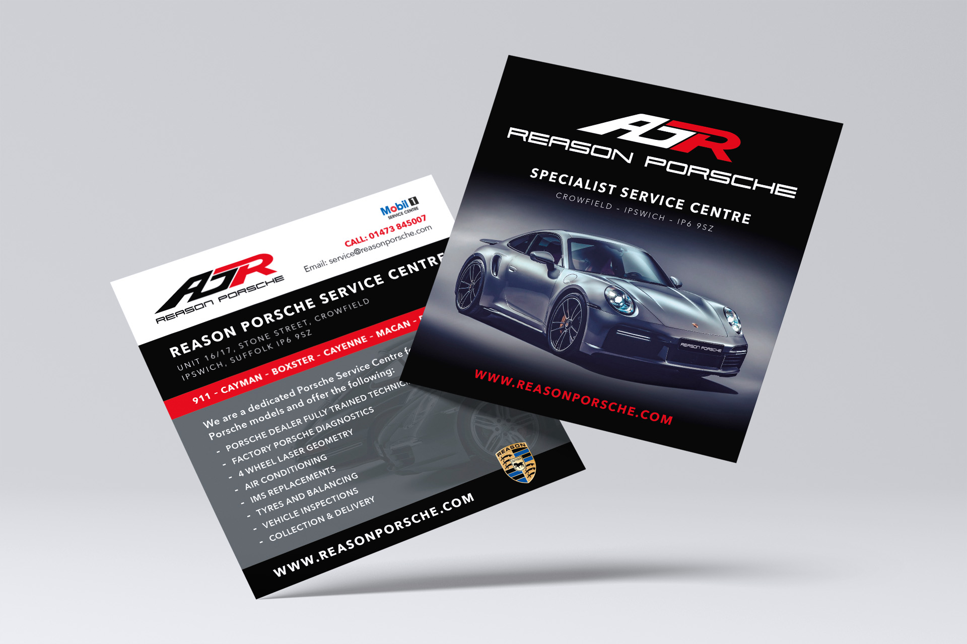 Reason Porsche flyer graphic design and printing
